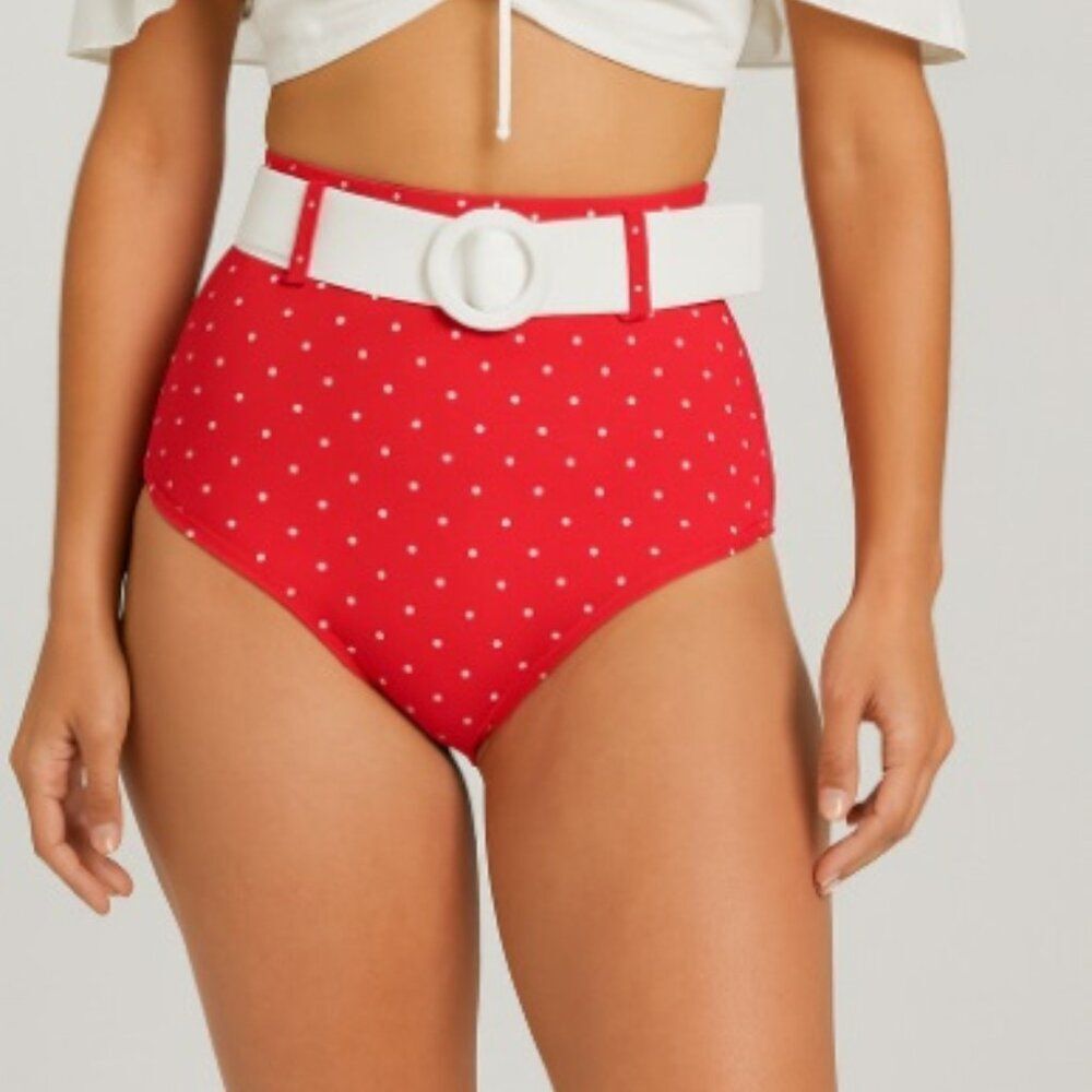 Unique Vintage Red & White Pin Dot Swim Bikini Bottoms M
